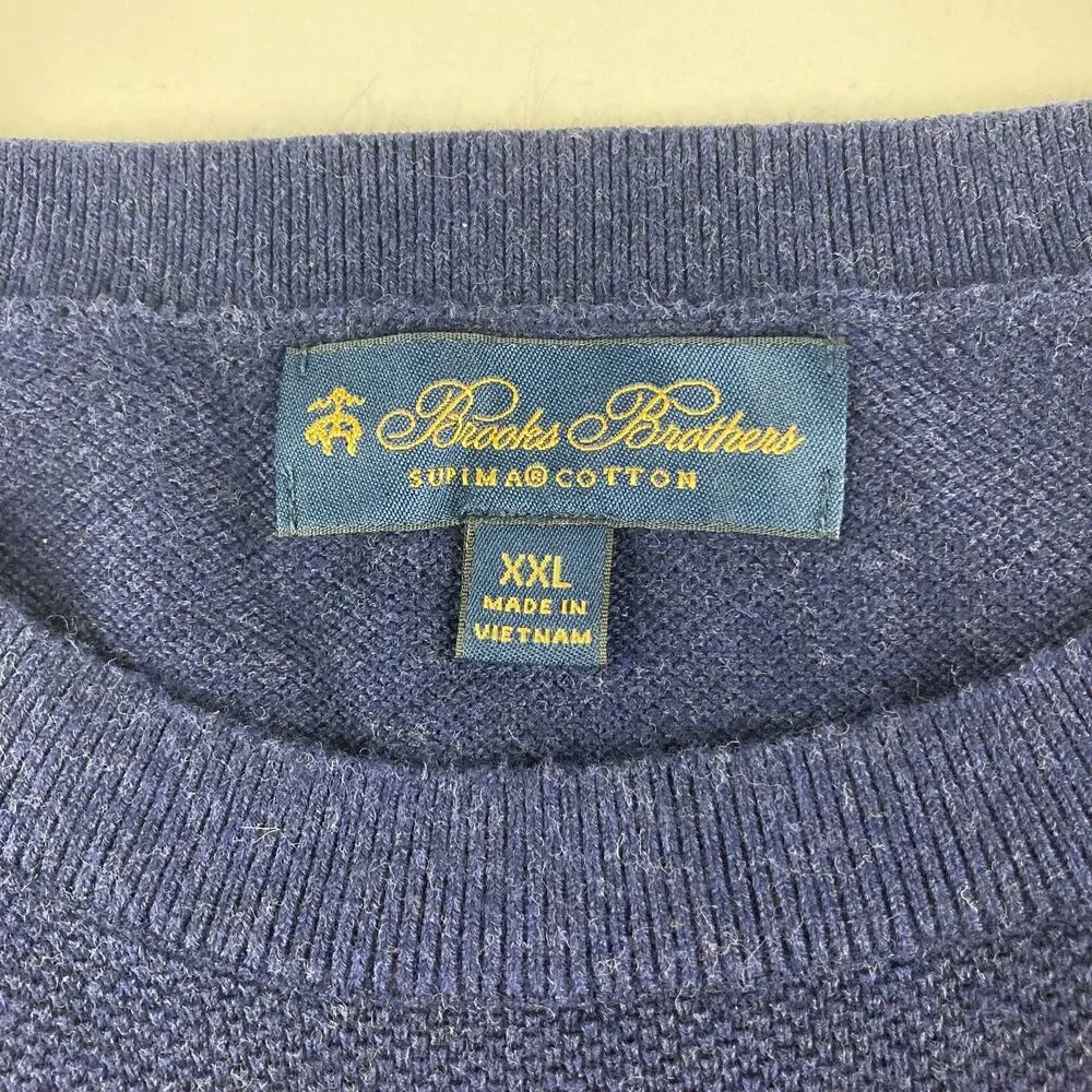 Brooks Brothers Supima Cotton Sweater Mens XXL Navy Red Stripe Crewneck